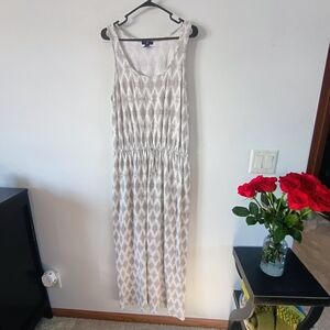 Gap Sleeveless Midi Dress Ivory Gray Ikat Elastic Waist Boho Large Summer